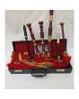 Red Velvet Bagpipe Set Brown & Gold Finish With Hard Case, Red color for Male