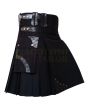 Black Utility Deluxe Fashion Kilt, Black color for Male
