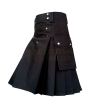 Heavy Cotton Black Utility Kilt, Black color for Male