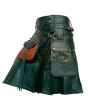 Green Cow Leather Utility Kilt With Front Sporran, Green color for Male