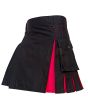 Black With Three Color Box Pleated Hybrid Kilt, Black color for Male