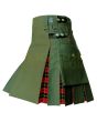 Olive Green With Wallace Tartan Hybrid Kilt, Olive Green color for Male