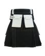 Black & White Utility Working Kilt, Black color for Male