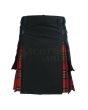 Black With Royal Stewart Tartan Hybrid Kilt, Black color for Male