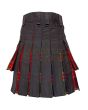 Black With Black Stewart Tartan Hybrid Kilt, Black color for Male