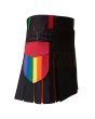 Rainbow Hybrid Box Pleated Kilt, Black color for Male