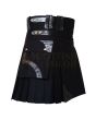Black Utility Deluxe Fashion Kilt, Black color for Male