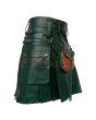 Green Cow Leather Utility Kilt With Front Sporran, Green color for Male