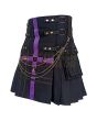 Black With Front Apron Fashion Hybrid Kilt, Black color for Male