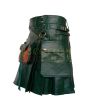 Green Cow Leather Utility Kilt With Front Sporran, Green color for Male
