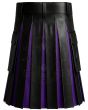 Black and Purple Gothic Leather Utility Kilt back view with pleated leather style and gothic two-tone design