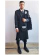 Black Argyll Tweed Outfit with the Black Tartan Kilt, Black color for Male