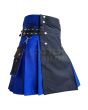 Black & Blue Detachable Pocket Utility Hybrid Kilt, Black color for Male