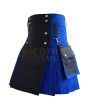 Black & Blue Detachable Pocket Utility Hybrid Kilt, Black color for Male