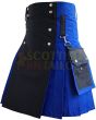 Black & Blue Detachable Pocket Utility Hybrid Kilt, Black color for Male