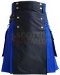 Black & Blue Detachable Pocket Utility Hybrid Kilt, Black color for Male