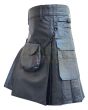 Black Cow Leather Kilt With Front Sporran, Black color for Male