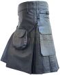 Black Cow Leather Kilt With Front Sporran, Black color for Male