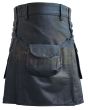 Black Cow Leather Kilt With Front Sporran, Black color for Male