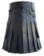 Black Cow Leather Kilt With Front Sporran, Black color for Male