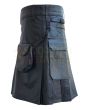 Black Cow Leather Kilt With Front Sporran, Black color for Male