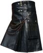 Black Cow Leather Utility Fashion Kilt, Black color for Male