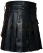 Black Cow Leather Utility Fashion Kilt, Black color for Male
