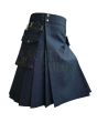 Black Denim Detachable Pockets Kilt For Sale