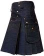 Black Denim Utility Working Kilt, Black color for Male