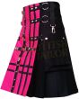 Black Fashion Pink Apron Hybrid Kilt, Black color for Male