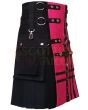 Black Fashion Pink Apron Hybrid Kilt, Black color for Male