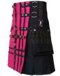 Black Fashion Pink Apron Hybrid Kilt, Black color for Male