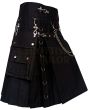 Black Gothic Utility Fashion Kilt, Black color for Male
