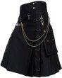 Black Gothic Utility Fashion Kilt, Black color for Male