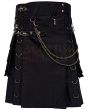 Black Gothic Utility Fashion Kilt, Black color for Male