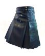 Black Leather Cross Pocket Style Premium Utility Kilt, Black color for Male
