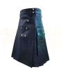 Black Leather Cross Pocket Style Premium Utility Kilt, Black color for Male