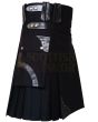Black Utility Deluxe Fashion Kilt, Black color for Male