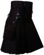 Black Utility Gothic Kilt, Black color for Male