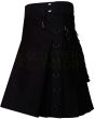 Black Utility Gothic Kilt, Black color for Male