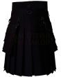 Black Utility Gothic Kilt, Black color for Male