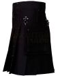 Black Utility Gothic Kilt, Black color for Male