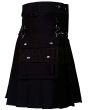 Black Utility Gothic Kilt, Black color for Male