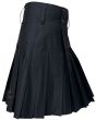 Right View Black Utility Kilt With All Round Pleats