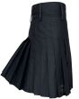 Left Angle Black Utility Kilt With Deep Pleated Design