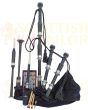 Black Velvet Bagpipe Set Silver & Black Finish With Hard Case