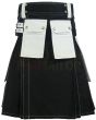 Black & White Utility Working Kilt, Black color for Male