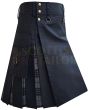 Black With Grey Watch Tartan Hybrid Kilt For Men, Black color for Male