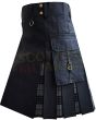 Black With Grey Watch Tartan Hybrid Kilt For Men, Black color for Male