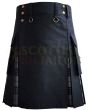 Black With Grey Watch Tartan Hybrid Kilt For Men, Black color for Male